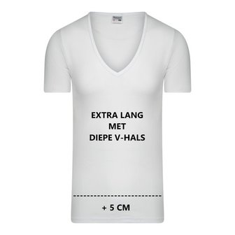 Extra lang Heren T-shirt met diepe V-hals M3000 Wit