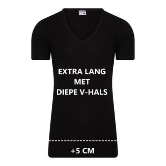 Extra lang Heren T-shirt met diepe V-hals M3000 Zwart