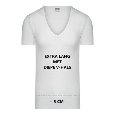 Extra lang Heren T-shirt met diepe V-hals M3000 Wit