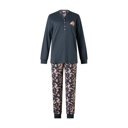 Lunatex dames pyjama aangeruwd interlock (in uni top met print broek)